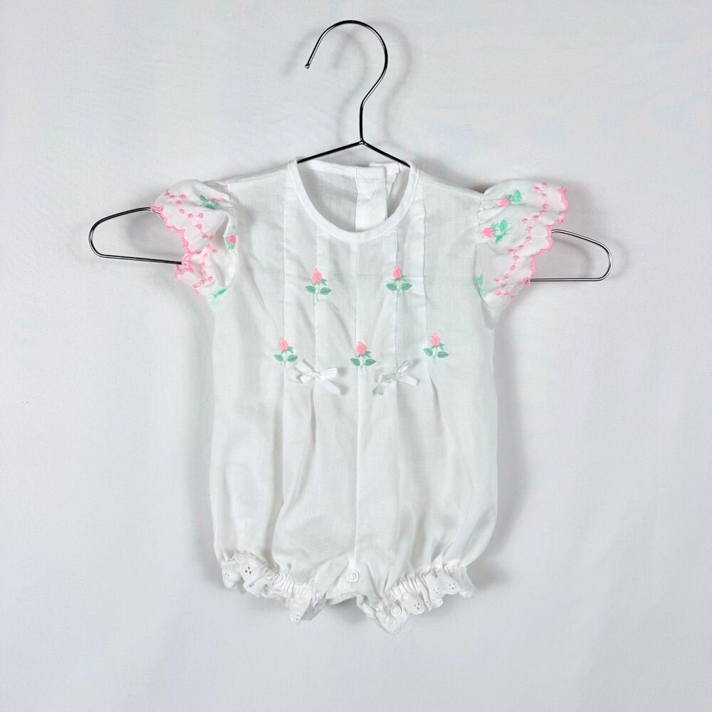 Vintage Baby Girl One-Piece Rose Romper Bubble Ruffles 3months 3M 80s 90s